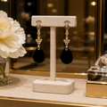 Boucles d’Oreilles Prestige en Obsidienne Noire & Plaqué Or – Élégance Intemporelle 55 mm