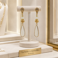 Boucles d’oreilles en Pierre de Lune – Plaqué Or, Zirconium & Serti Clos