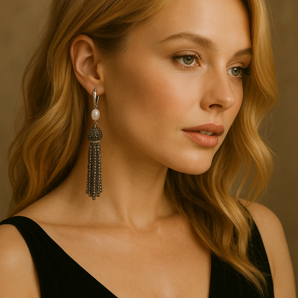 Boucle d’oreilles longues en argent et strass 3105