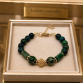 Bracelet Chrysocolle & Émail Cloisonné – Bijou Vert Émeraude Plaqué Or