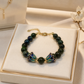 Bracelet Luxe en Chrysocolle Naturelle & Émail Cloisonné – Plaqué Or