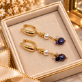 Boucles d’oreilles Perles d’eau douce bleu nuit & vermeil – 45 mm