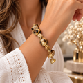Bracelet femme 18 cm en perles de Bali et jaspe naturel – Cœur doré