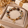 Bracelet femme 18 cm en bakélite marbrée – Cœur doré serti de zirconiums