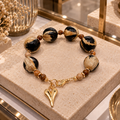 Bracelet femme en bakélite marbrée 18 mm et jaspe naturel – Cœur doré
