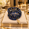 Bracelet Manchette 6 Rangs Lapis-Lazuli Naturel – Cœur Plaqué Or
