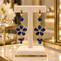 Boucles d’Oreilles Signature Fleur de Lapis-Lazuli Naturel – Vermeil 925 – 75 mm