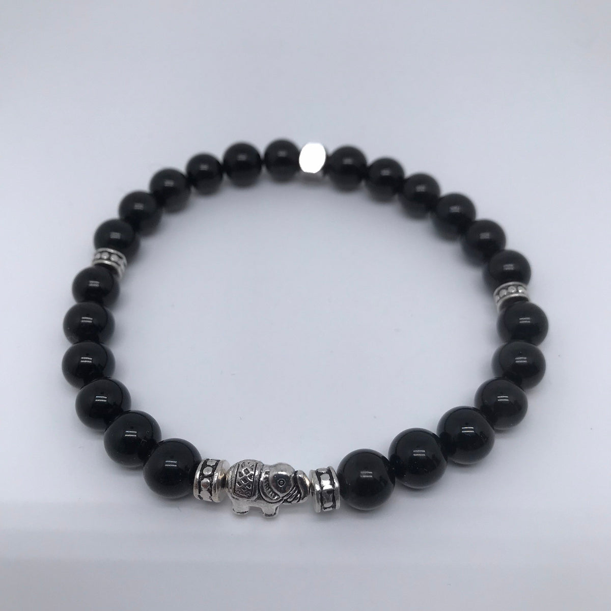 Bracelet en obsidienne noire et motif éléphant 1033