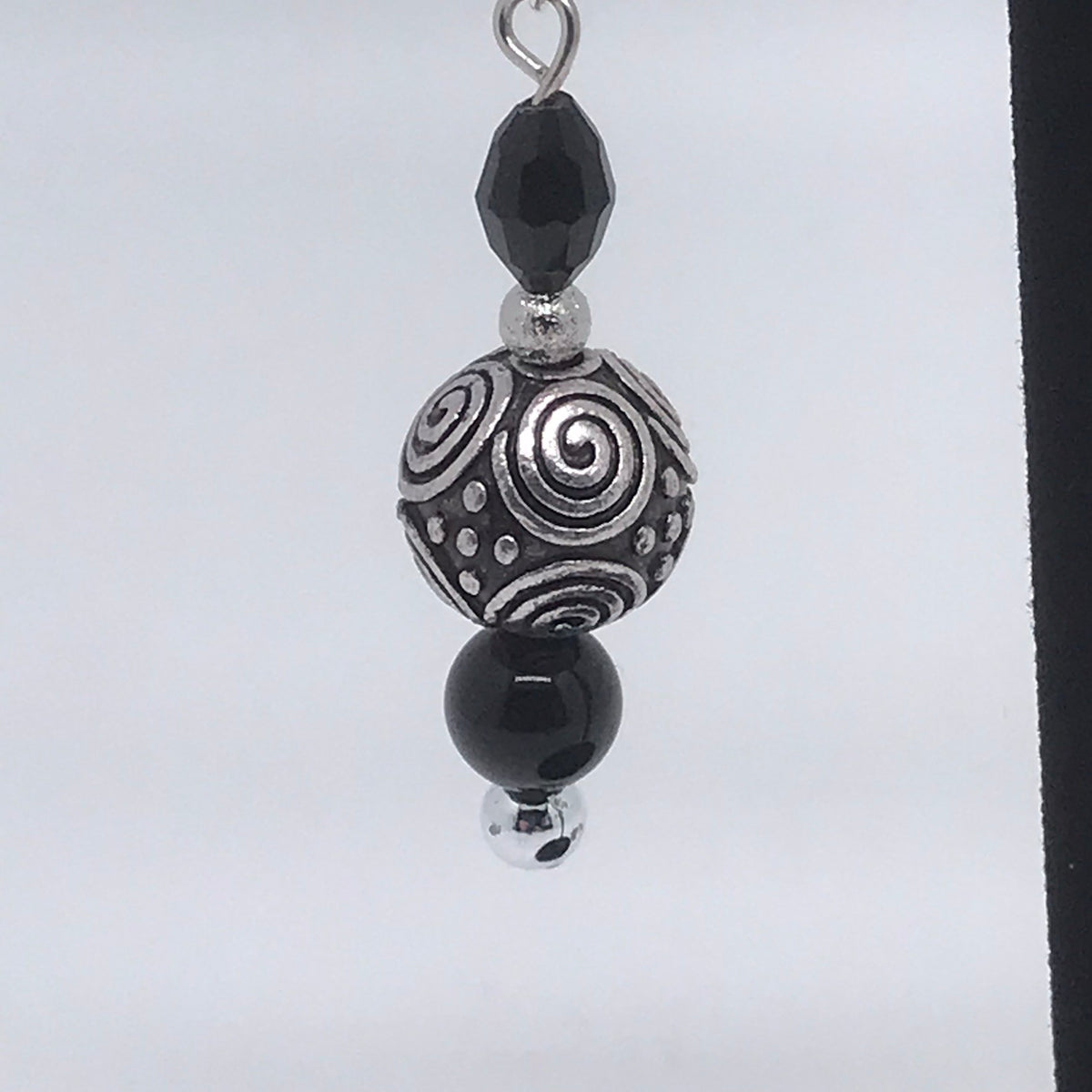 Boucles d'oreilles en obsidienne et argent tibétain 3031