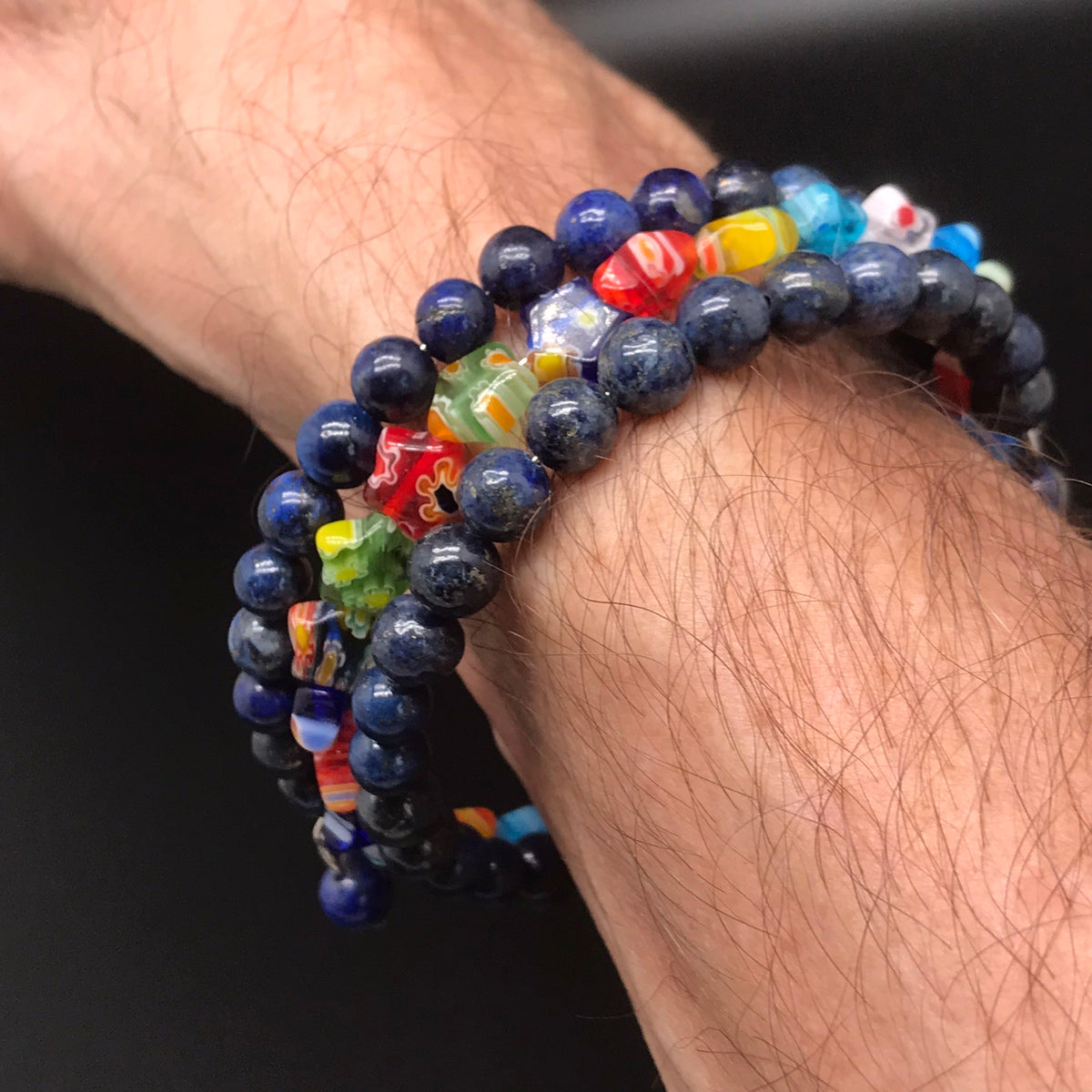Bracelet à mémoire de forme, lapis-lazuli et cristal millefleur 1028