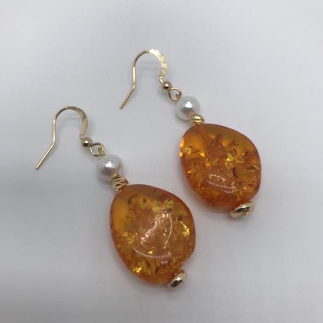VENDU - Boucles d'oreilles perles et ambre 3036