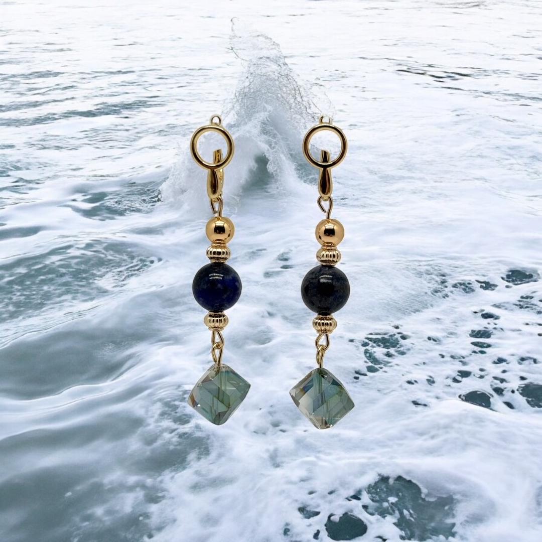 Boucles d'oreilles lapis-lazuli et cristal 3053