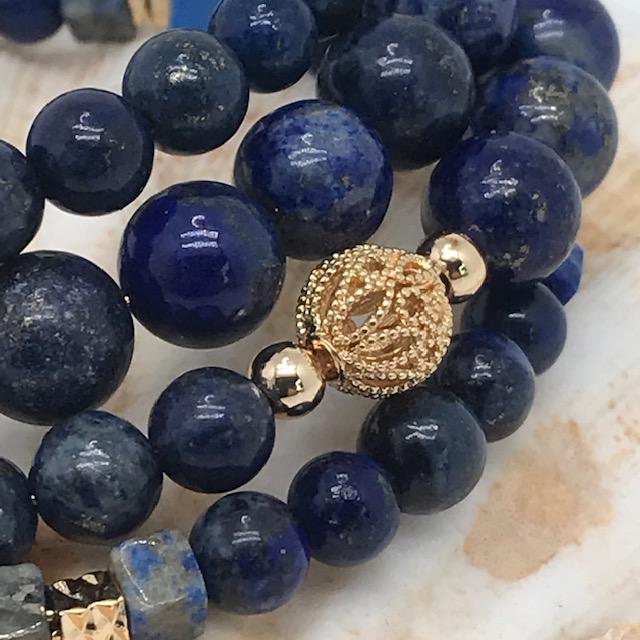 Bracelet lapis lazuli multi-rangs 1064