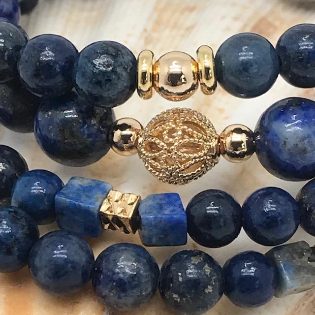 Bracelet lapis lazuli multi-rangs 1064