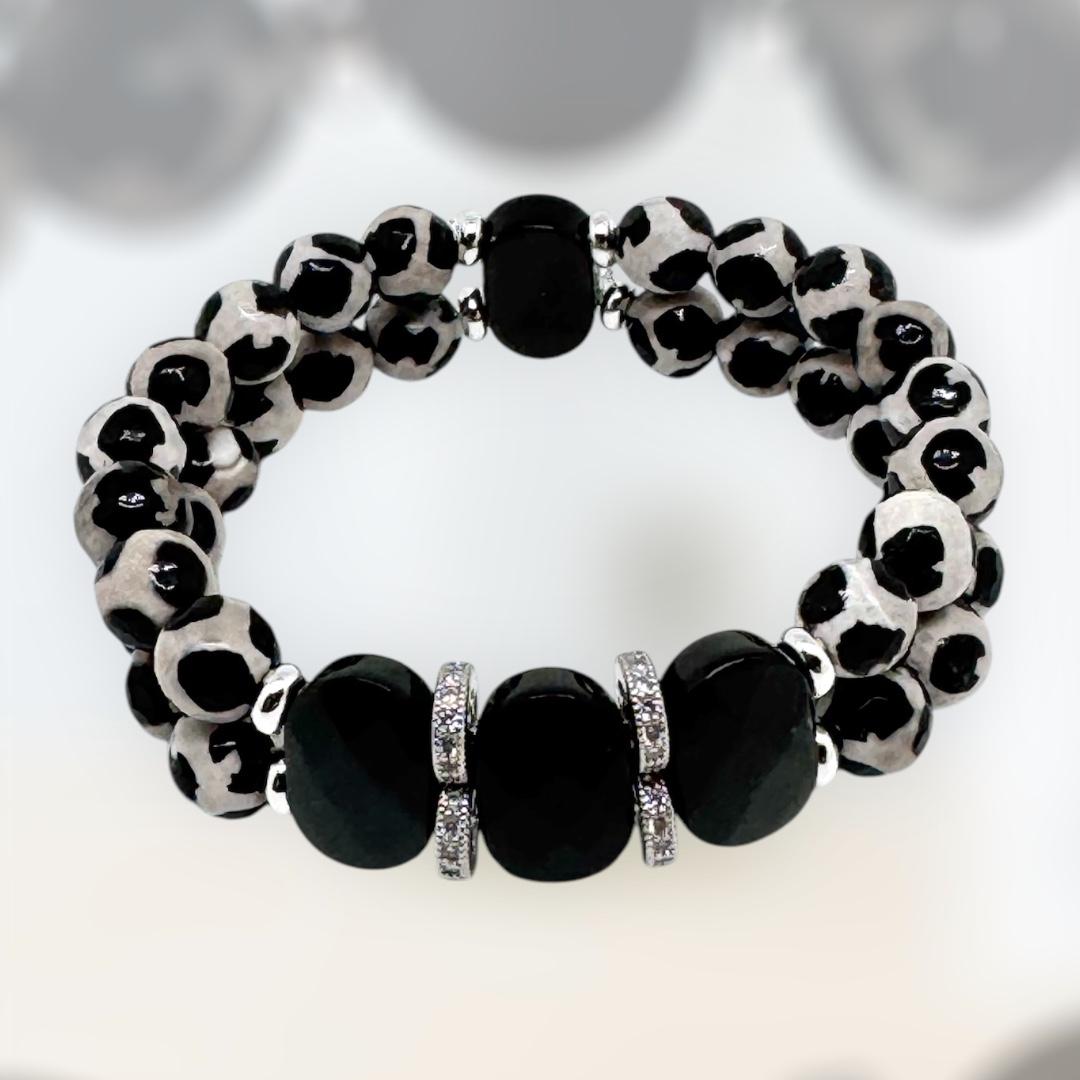 Bracelet double rangs en agate tibétaine 1141