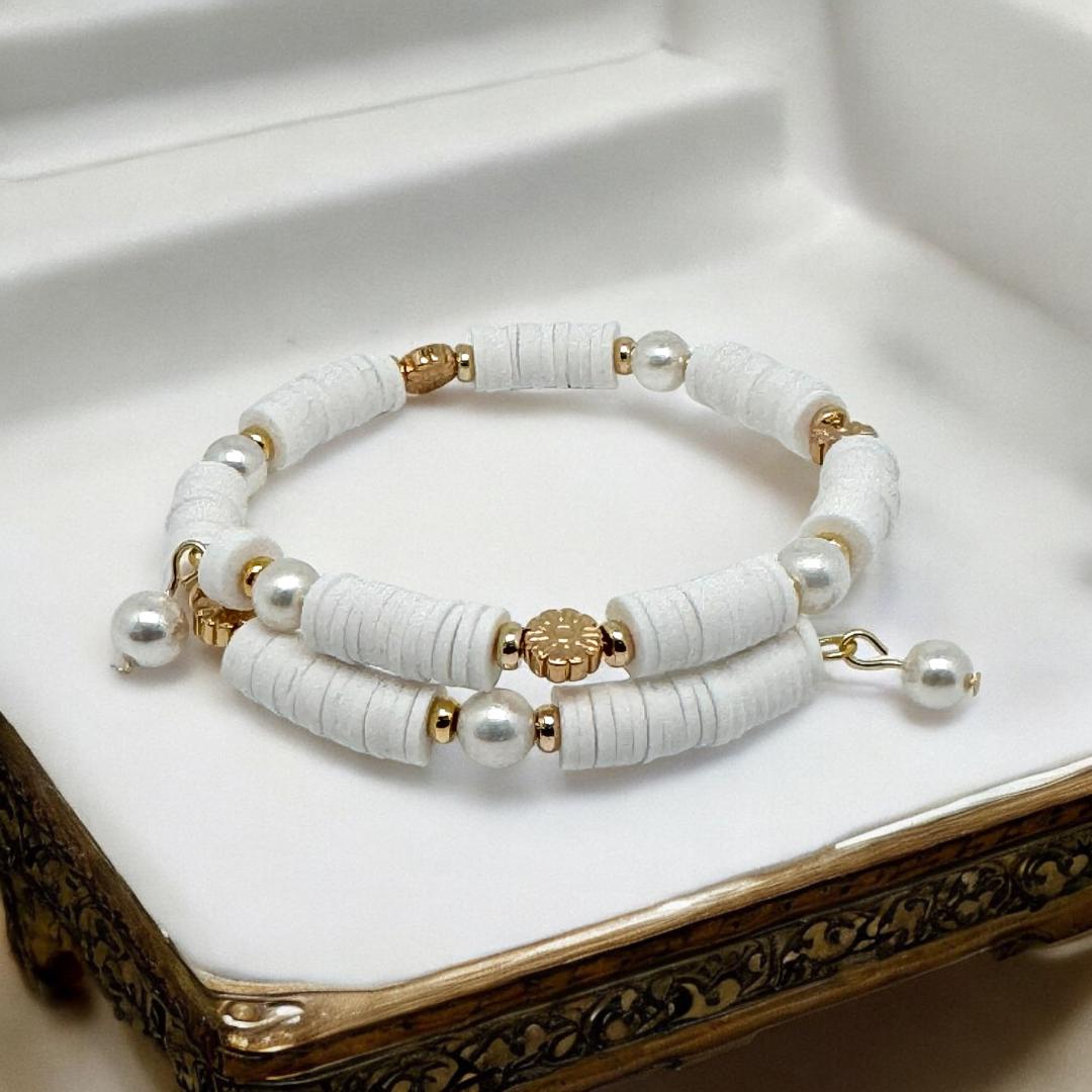 Bracelet en perles et elastomère blanc 1106