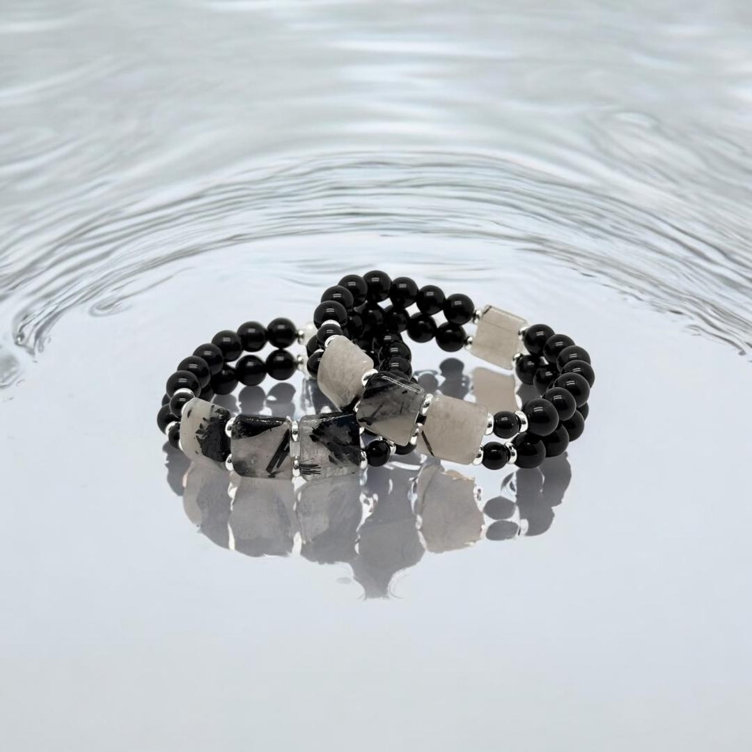 Bracelet double rangs en obsidienne naturelle 1138