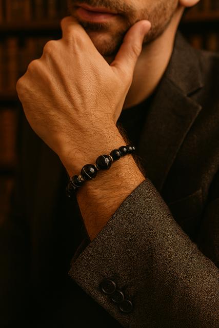 Bracelet en obsidienne et agate 1192