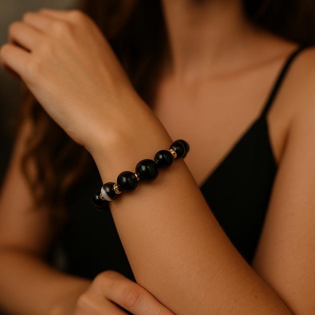 Bracelet en obsidienne et agate 1192