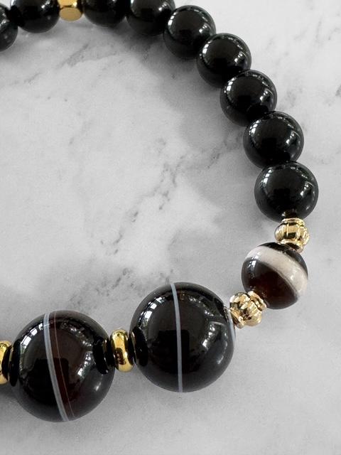 Bracelet en obsidienne et agate 1192