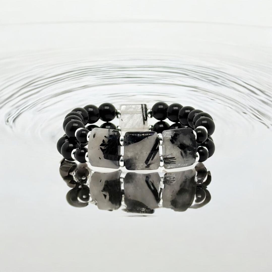 Bracelet double rangs en obsidienne naturelle 1138