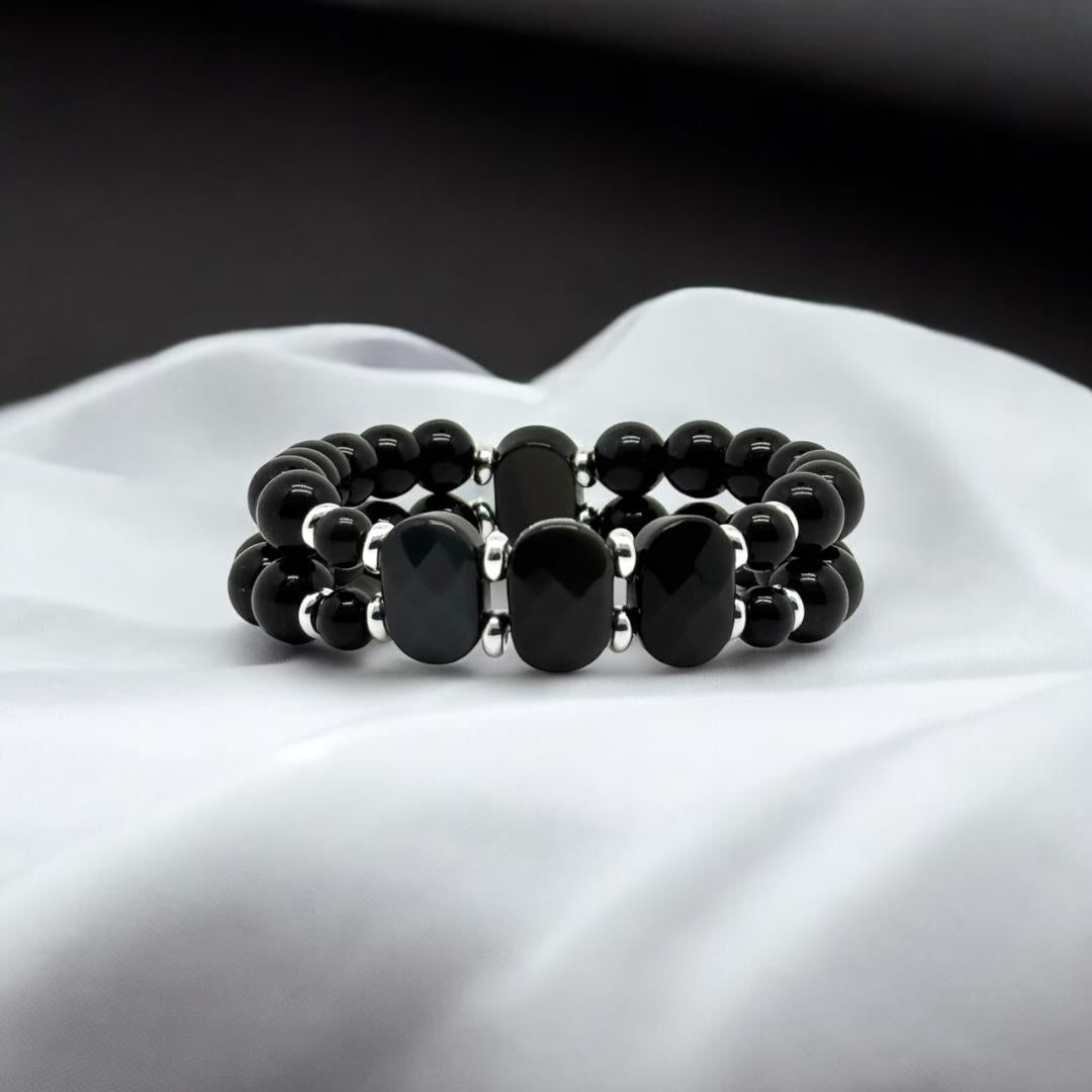 Bracelet double rangs obsidienne 1137