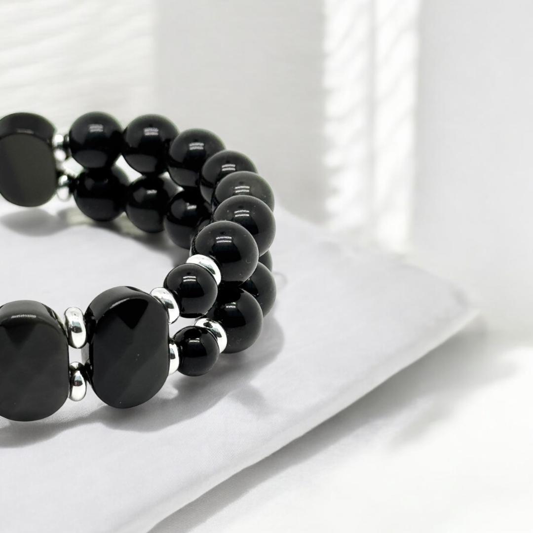 Bracelet double rangs obsidienne 1137