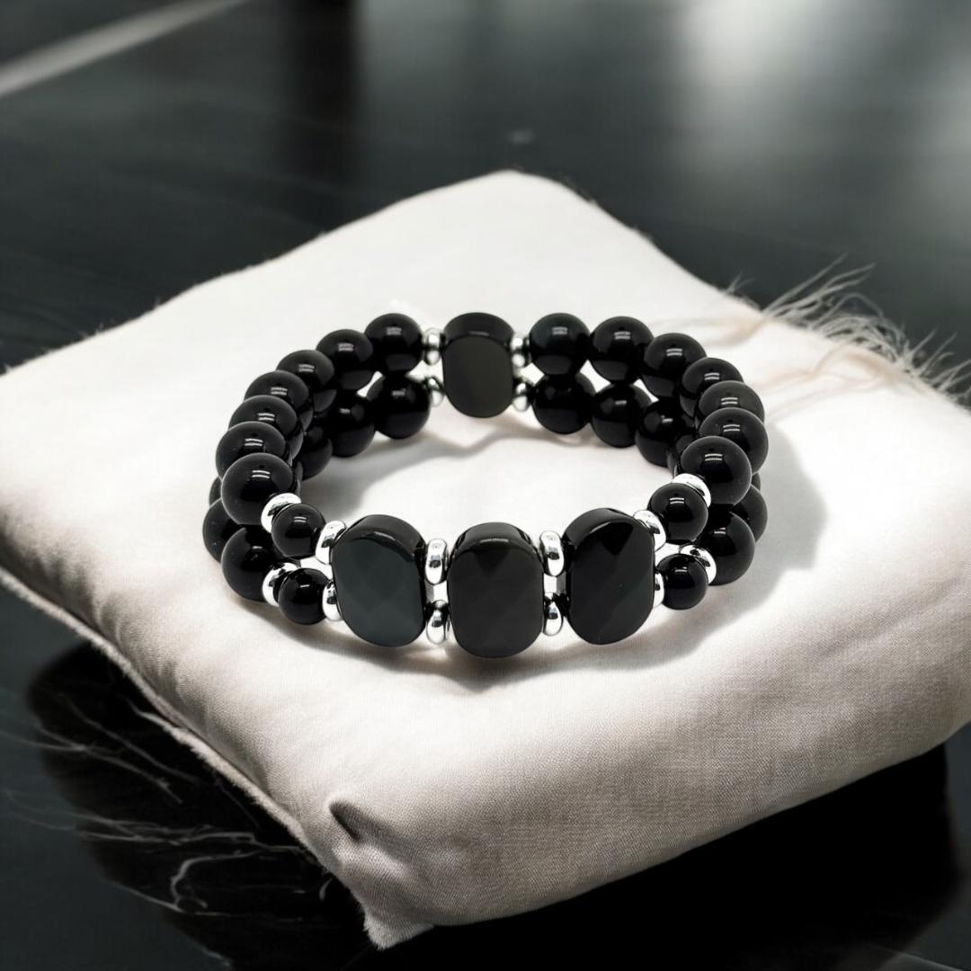 Bracelet double rangs obsidienne 1137