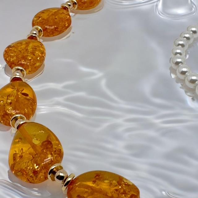 Collier ambre naturel et perles véritalbes 2172