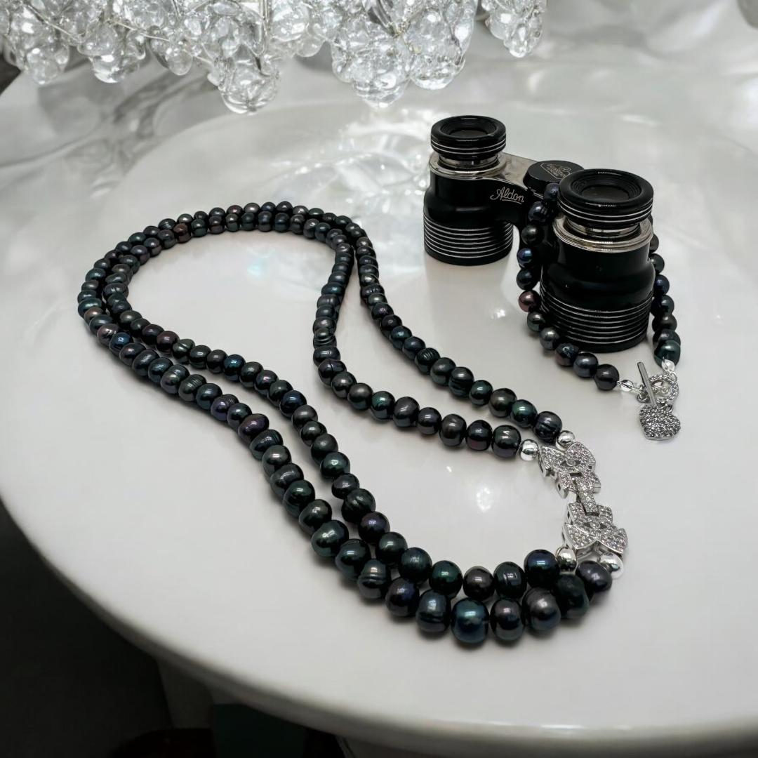 Collier double rangs en perles noires d'eau douce 2162