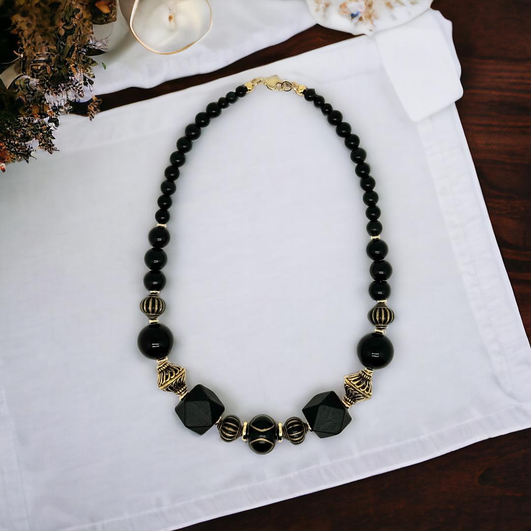 Collier en obsidienne et perles fantaisies 2137