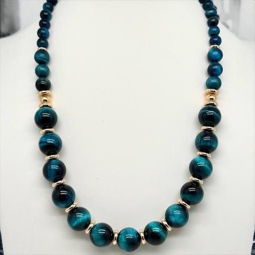 Collier en oeil de tigre bleu-vert 2128