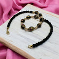 Collier en perles japonaises peintes et obsidienne 2156