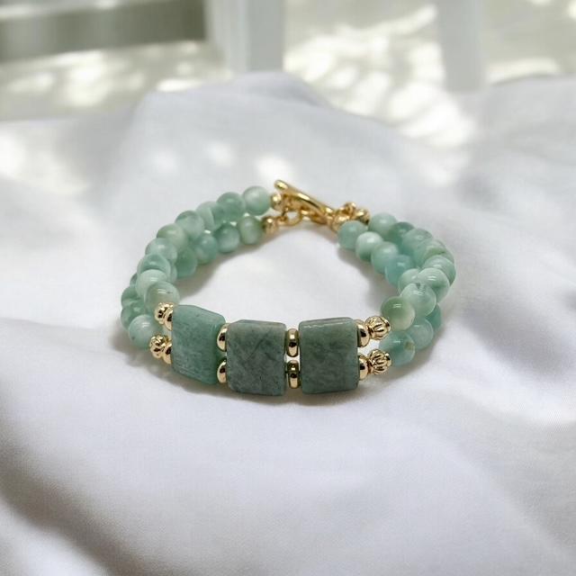 Braclet double rangs en larimar 1142