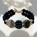 Bracelet double rangs obsidienne naturelle 1117