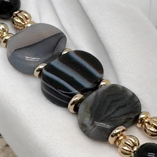 Bracelet double rangs obsidienne naturelle 1117