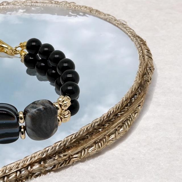 Bracelet double rangs obsidienne naturelle 1117