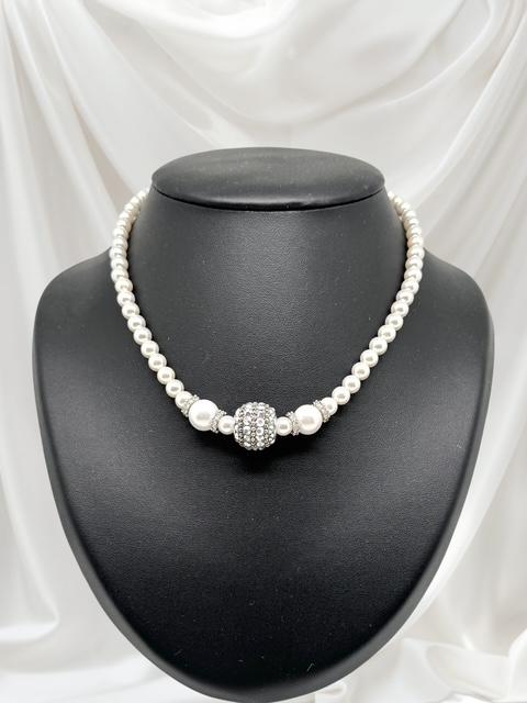 Collier en perles naturelles, argent et strass 2173