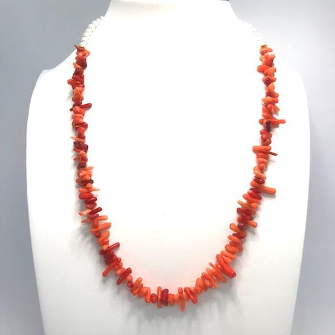 Collier ras du cou perles naturelles et corail orangé 2044