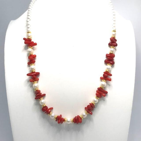 Collier en perles naturelles et corail rouge 2045