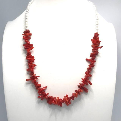 Collier ras du cou perles et corail rouge 2043