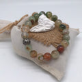 Bracelet en agate verte et orangée multicolore 1042