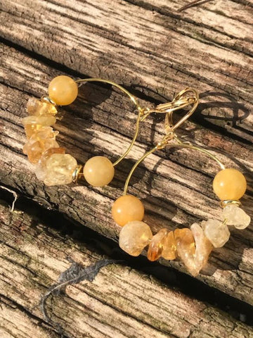 Boucles d'oreilles créoles en citrine naturelle 3012